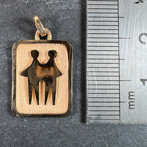 French Gemini Starsign Zodiac 18K Yellow Gold Charm Medal Pendant