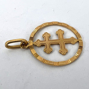 French Lorraine Cross 18K Yellow Gold Charm Pendant