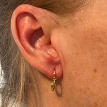 Load image into Gallery viewer, Vintage French 18 Karat Yellow Gold Lever Back Ridged Hoop Earrings
