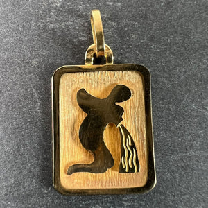 French Aquarius Starsign Zodiac 18K Yellow Gold Charm Medal Pendant