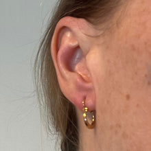 Load image into Gallery viewer, Vintage French 18 Karat Yellow Gold Lever Back Ridged Hoop Earrings

