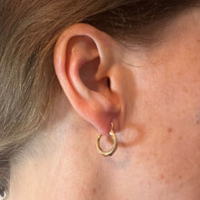 Load image into Gallery viewer, Vintage French 18 Karat Yellow Gold Lever Back Faceted Hoop Earrings
