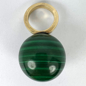 Malachite Sphere 18 Karat Yellow Gold Ring Pendant