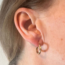 Load image into Gallery viewer, Vintage French 18 Karat Yellow Gold Lever Back Faceted Hoop Earrings
