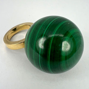 Malachite Sphere 18 Karat Yellow Gold Ring Pendant