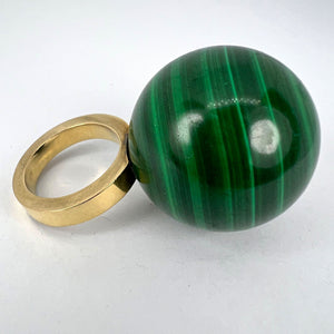 Malachite Sphere 18 Karat Yellow Gold Ring Pendant