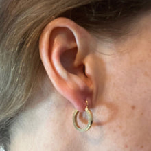 Load image into Gallery viewer, Vintage French 18 Karat Yellow Gold Lever Back Ridged Hoop Earrings
