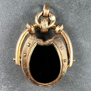 Horseshoe Onyx Horse Cameo 18K Rose Gold Pendant Locket
