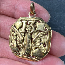 Load image into Gallery viewer, Good Luck 13 Hermes Wheel Cards Clover 18K Yellow Gold Lucky Charm Pendant
