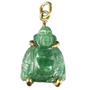 Buddha 18K Yellow Gold Aventurine Quartz Charm Pendant
