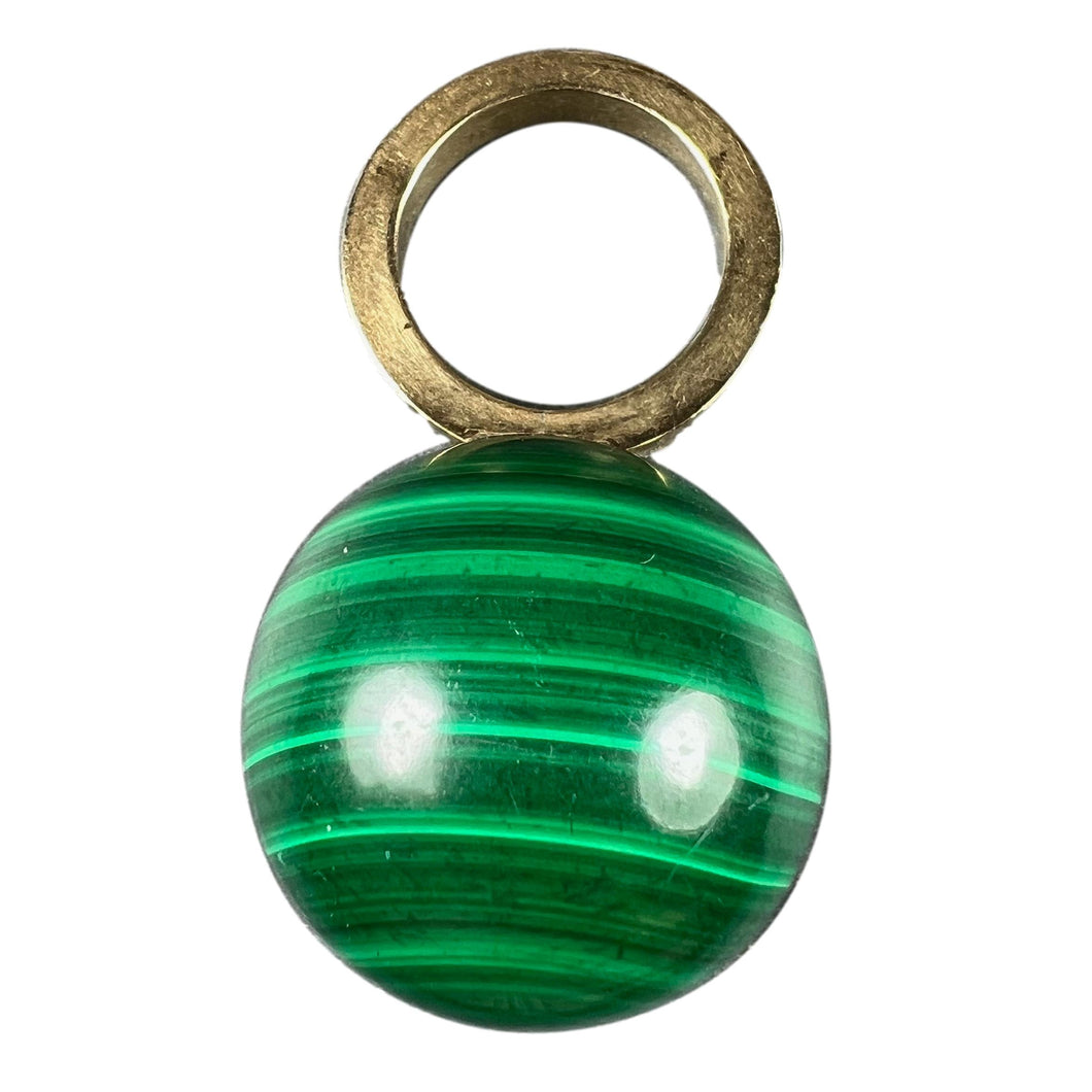 Malachite Sphere 18 Karat Yellow Gold Ring Pendant