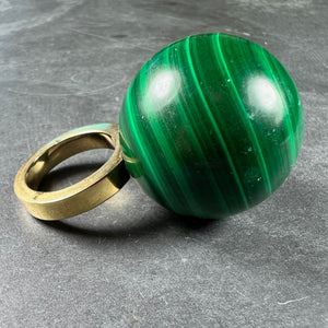 Malachite Sphere 18 Karat Yellow Gold Ring Pendant