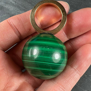 Malachite Sphere 18 Karat Yellow Gold Ring Pendant