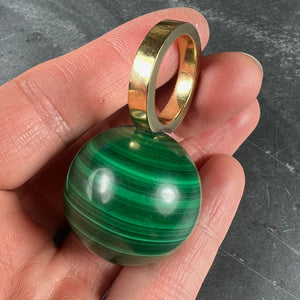 Malachite Sphere 18 Karat Yellow Gold Ring Pendant