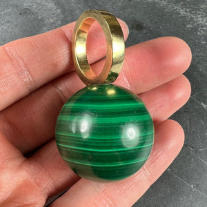 Malachite Sphere 18 Karat Yellow Gold Ring Pendant