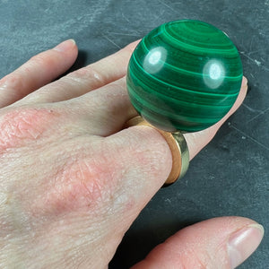 Malachite Sphere 18 Karat Yellow Gold Ring Pendant