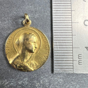 French 18K Yellow Gold Virgin Mary Virgo Virginum Medal Pendant