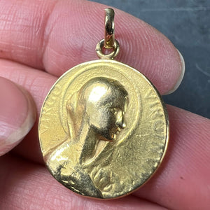 French 18K Yellow Gold Virgin Mary Virgo Virginum Medal Pendant