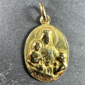 French St Scapulaire Madonna Jesus Sacred Heart 18K Yellow Gold Medal Pendant