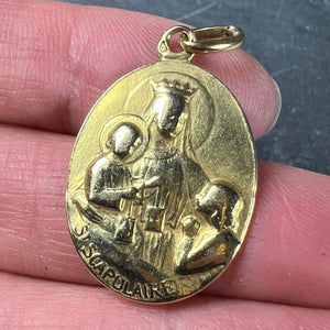 French St Scapulaire Madonna Jesus Sacred Heart 18K Yellow Gold Medal Pendant