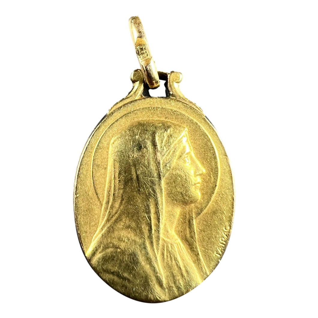 French Tairac Virgin Mary Rolled 18K Yellow Gold Charm Pendant