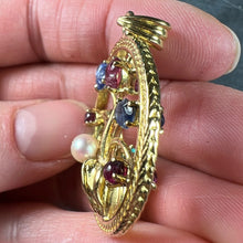 Load image into Gallery viewer, Double Sided Flower Vase 18K Yellow Gold Carved Sapphire Ruby Emerald Pendant
