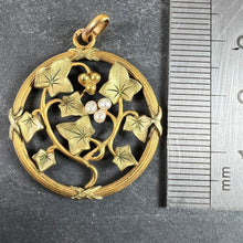 Load image into Gallery viewer, French Ivy Leaves Rolled 18K Yellow Rose White Gold Seed Pearl Charm Pendant
