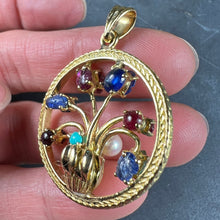 Load image into Gallery viewer, Double Sided Flower Vase 18K Yellow Gold Carved Sapphire Ruby Emerald Pendant
