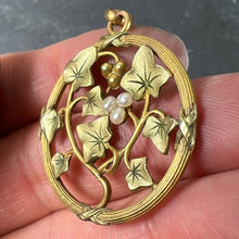 Load image into Gallery viewer, French Ivy Leaves Rolled 18K Yellow Rose White Gold Seed Pearl Charm Pendant
