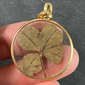 Vintage French Lucky Four Leaf Clover Shamrock 18K Yellow Gold Good Luck Charm Pendant