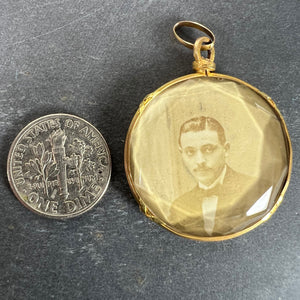 Antique French 18K Yellow Gold Faceted Glass Photo Pendant Locket