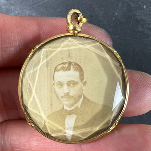 Antique French 18K Yellow Gold Faceted Glass Photo Pendant Locket