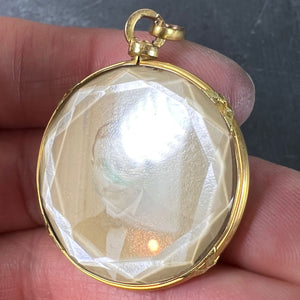 Antique French 18K Yellow Gold Faceted Glass Photo Pendant Locket