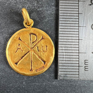 French Becker Chi Rho Jesus Christ Alpha Omega 18K Yellow Gold Medal Pendant