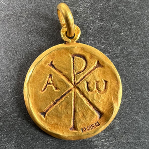 French Becker Chi Rho Jesus Christ Alpha Omega 18K Yellow Gold Medal Pendant