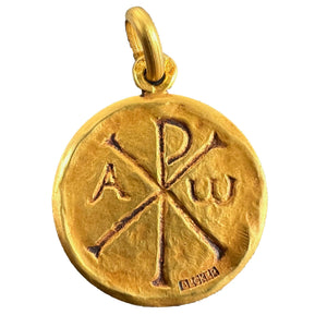 French Becker Chi Rho Jesus Christ Alpha Omega 18K Yellow Gold Medal Pendant