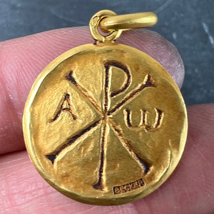 French Becker Chi Rho Jesus Christ Alpha Omega 18K Yellow Gold Medal Pendant