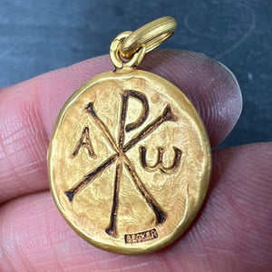 French Becker Chi Rho Jesus Christ Alpha Omega 18K Yellow Gold Medal Pendant