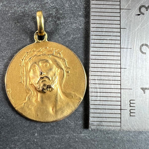 French Dropsy Jesus Christ Crown of Thorns 18K Yellow Gold Medal Pendant