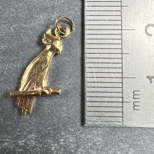 French 18K Yellow Gold Parrot Bird on Perch Charm Pendant