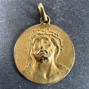 French Dropsy Jesus Christ Crown of Thorns 18K Yellow Gold Medal Pendant