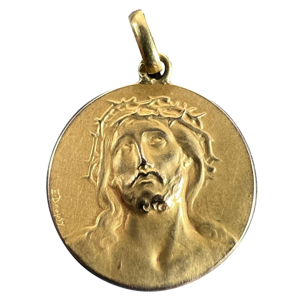 French Dropsy Jesus Christ Crown of Thorns 18K Yellow Gold Medal Pendant