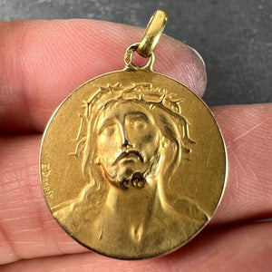 French Dropsy Jesus Christ Crown of Thorns 18K Yellow Gold Medal Pendant