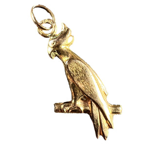 French 18K Yellow Gold Parrot Bird on Perch Charm Pendant