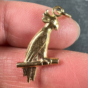 French 18K Yellow Gold Parrot Bird on Perch Charm Pendant