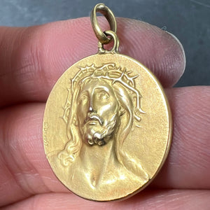 French Dropsy Jesus Christ Crown of Thorns 18K Yellow Gold Medal Pendant