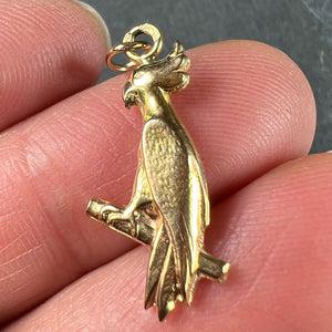 French 18K Yellow Gold Parrot Bird on Perch Charm Pendant