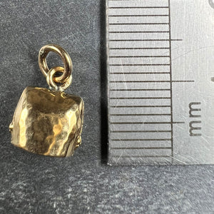 French 18K Yellow Gold Hammered Cow Bell Charm Pendant