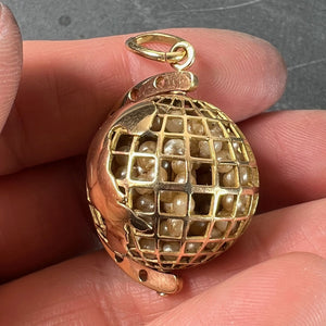 World Globe Italy 18K Yellow Gold Imitiation Pearl Charm Pendant