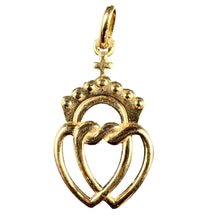 Load image into Gallery viewer, French Intertwined Crowned Sacred Hearts 18K Yellow Gold Charm Pendant
